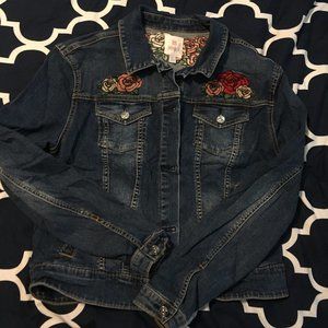 LuLaRoe Harvey denim jacket with rose embroidery